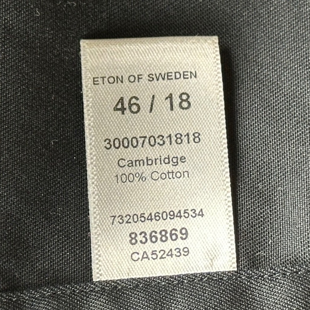 Eton Cambridge Dress Shirt Men 46 18 Black Contemporary Luxury Cotton Formal - Picture 4 of 9